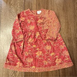 Hanna Andersson Red / Orange Unique Floral Long Sleeve Dress Sz 4 BG